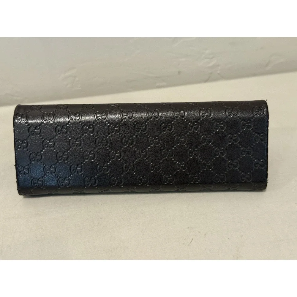 GUCCI Brown Embossed Leather Hardshell Folding Triangle Glasses Case Suede